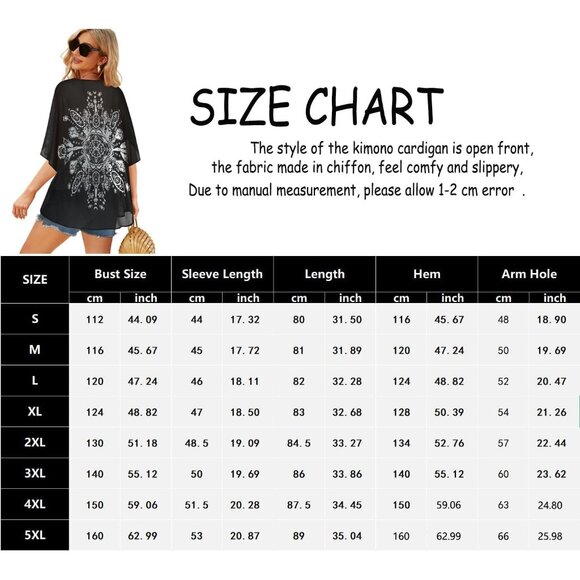 🆕Women Black Floral Kimono Cardigan Beach Cover-up Casual Jacket Polyester - Picture 6 of 6